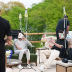 Bride and guests receiving IV drips at wedding