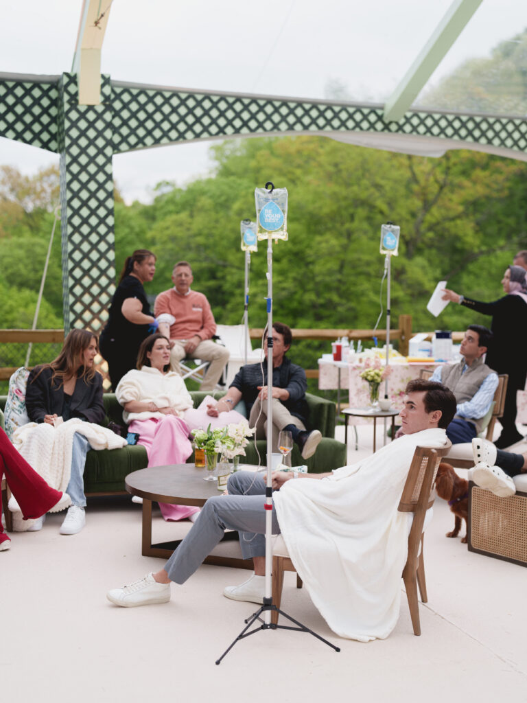 Mobile IV hydration setup at wedding venue